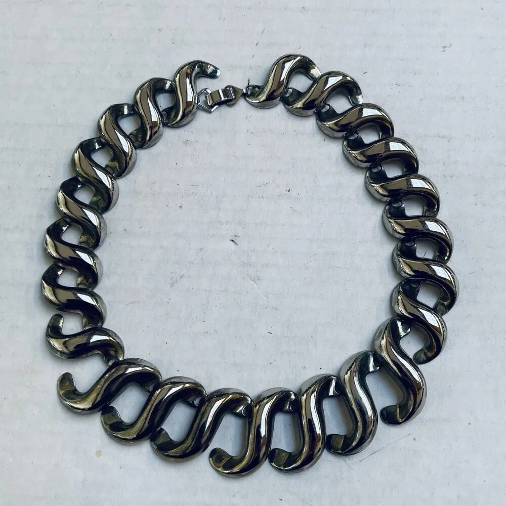 Vintage Brutalist Necklace Chain Necklace Choker Jewelry Modernist Silver Tone